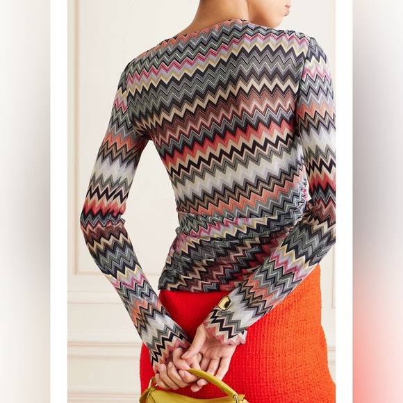 New Missoni Knit Long Sleeve Top Sweater Chevron Zigzag Crochet Soft Stretchy 40 - Picture 8 of 9